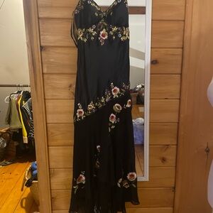 SILK Elegant Black Floral Embroidered Dress